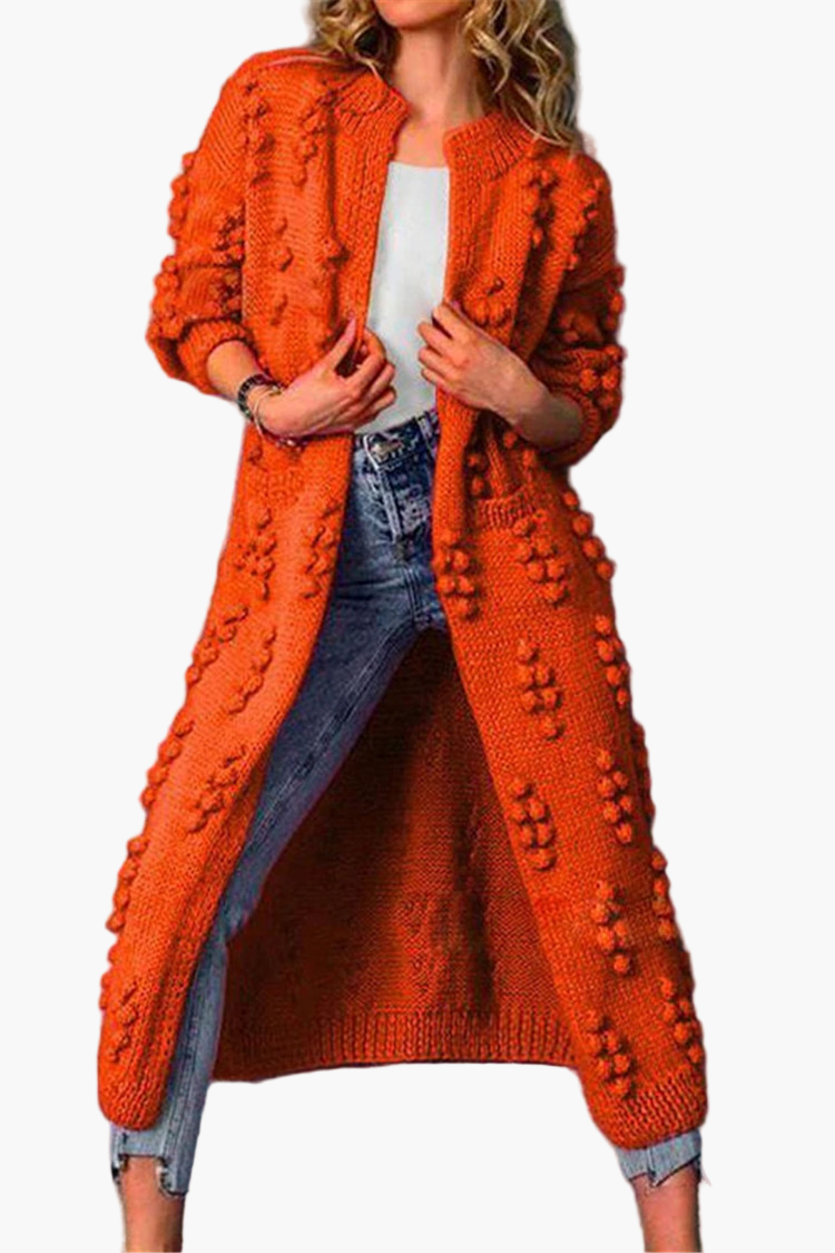 Manteau Long Femme Style Décontracté Tricoté à Motifs Reliefs pour Automne et Hiver