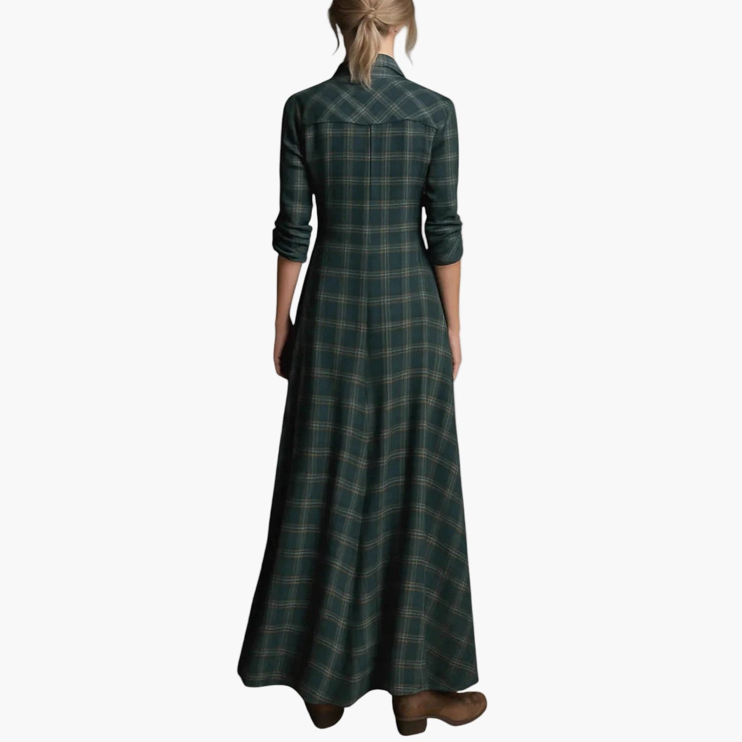 Lang western-inspireret skjortekjole til kvinder – Afslappet og elegant stil