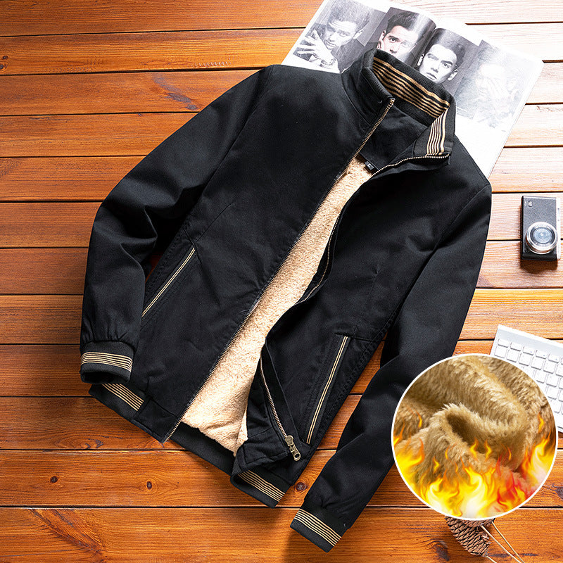 Men's Warm High-Collar Jacket with Soft Beige Lining