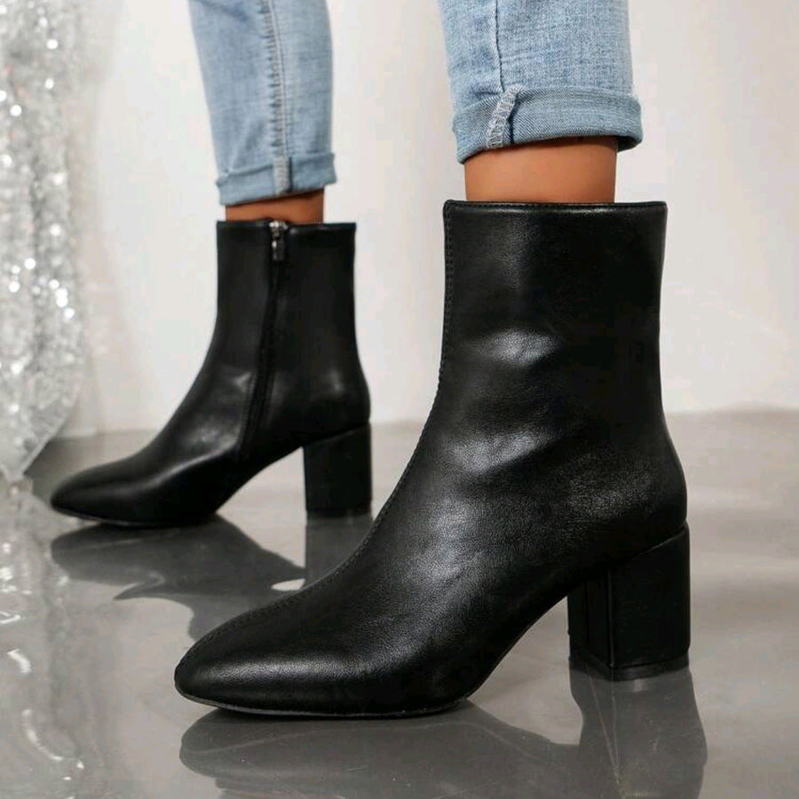 Bottes chelsea femme talon carré, bout pointu, fermeture éclair latérale
