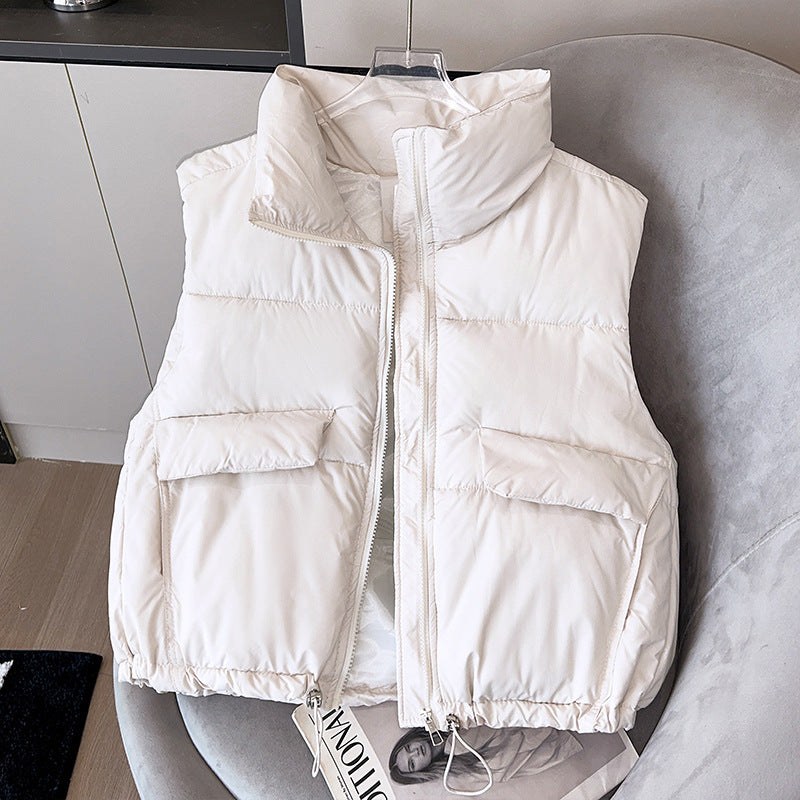 Gesteppte ärmellose Damen-Daunenjacke mit Stehkragen