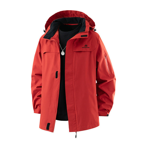 Waterproof Men's Hooded Jacket with Side Zip and Stand-Up Collar