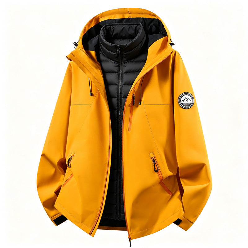 Unisex 3-in-1 Waterproof Hooded Jacket with Removable Hood and Quilted Inner Lining