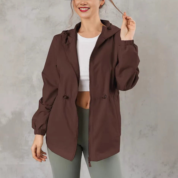 Giacca leggera da donna con cappuccio e coulisse in vita