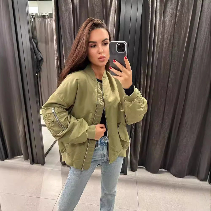 Bomber Femme Matelassé Vert Kaki Reversible Style Aviateur