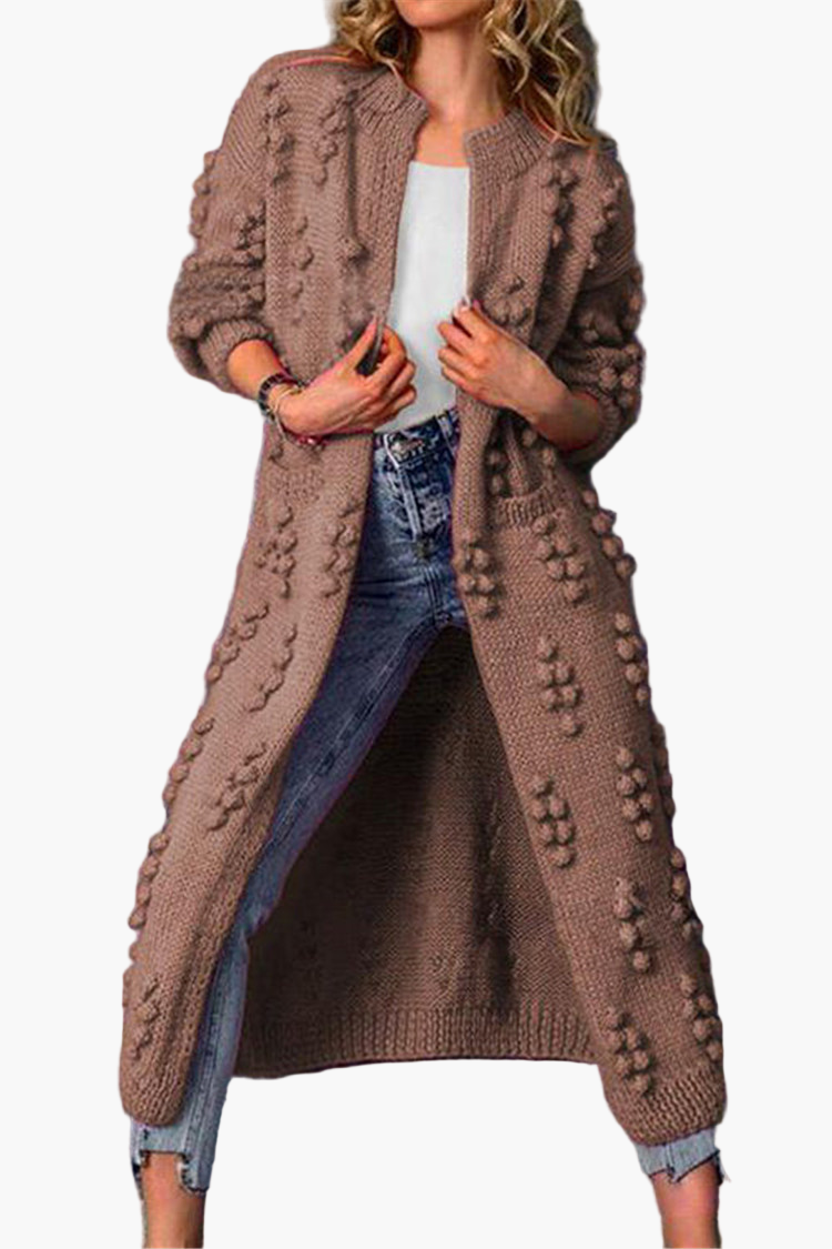 Manteau Long Femme Style Décontracté Tricoté à Motifs Reliefs pour Automne et Hiver
