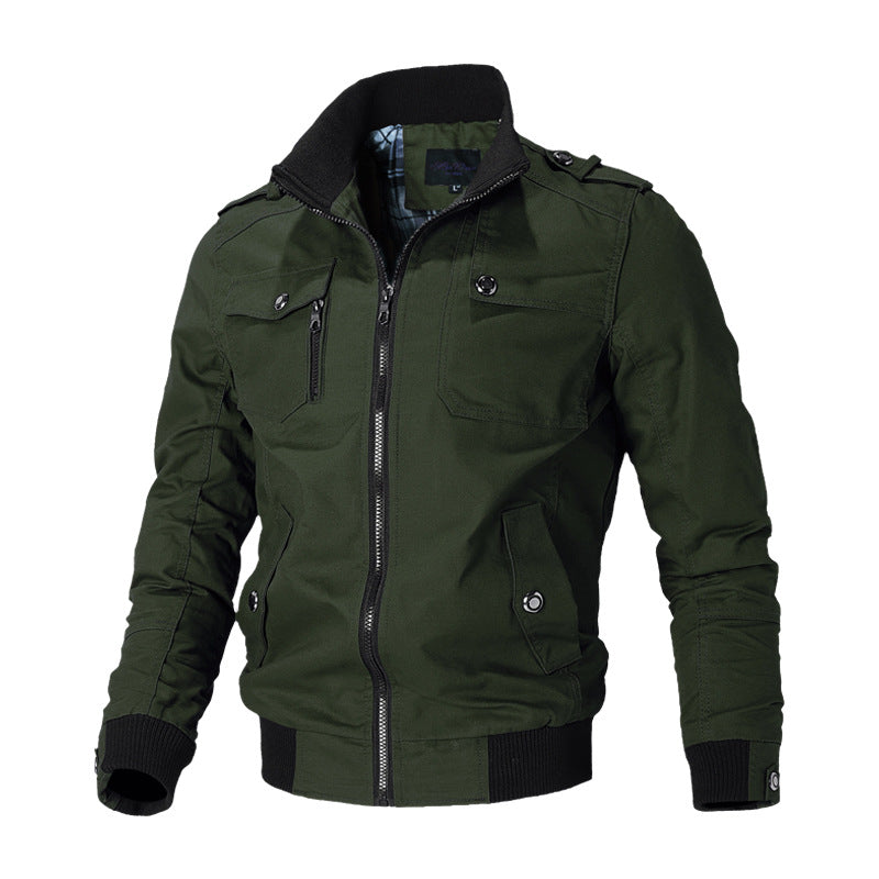 Blouson aviateur homme beige col montant multi-poches