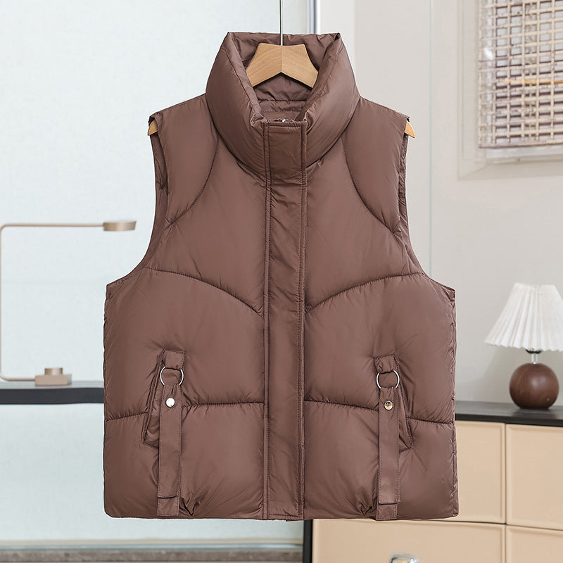 Women's Short Quilted Puffer Vest with Stand Collar