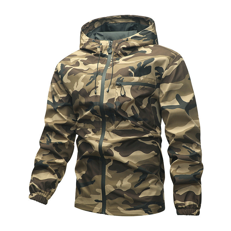 Chaqueta de camuflaje para hombre con capucha y cremallera