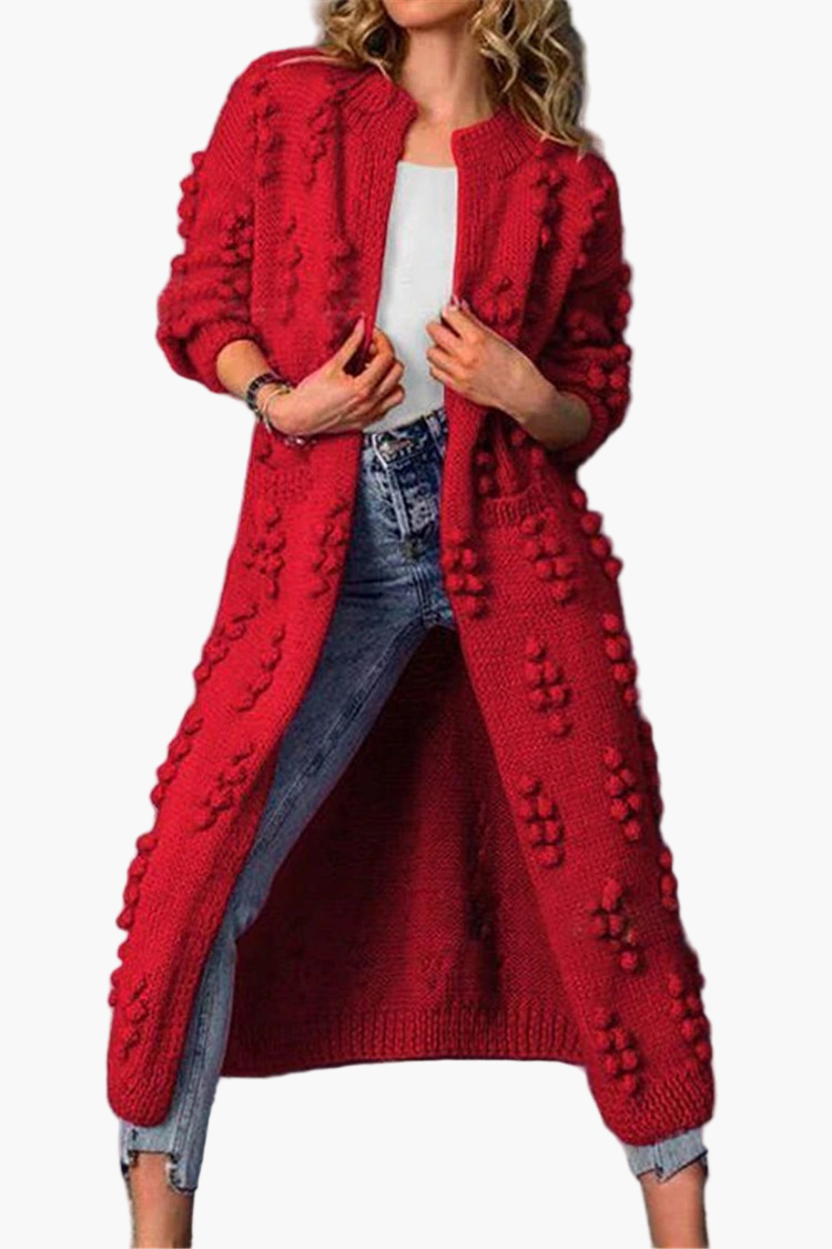 Manteau Long Femme Style Décontracté Tricoté à Motifs Reliefs pour Automne et Hiver