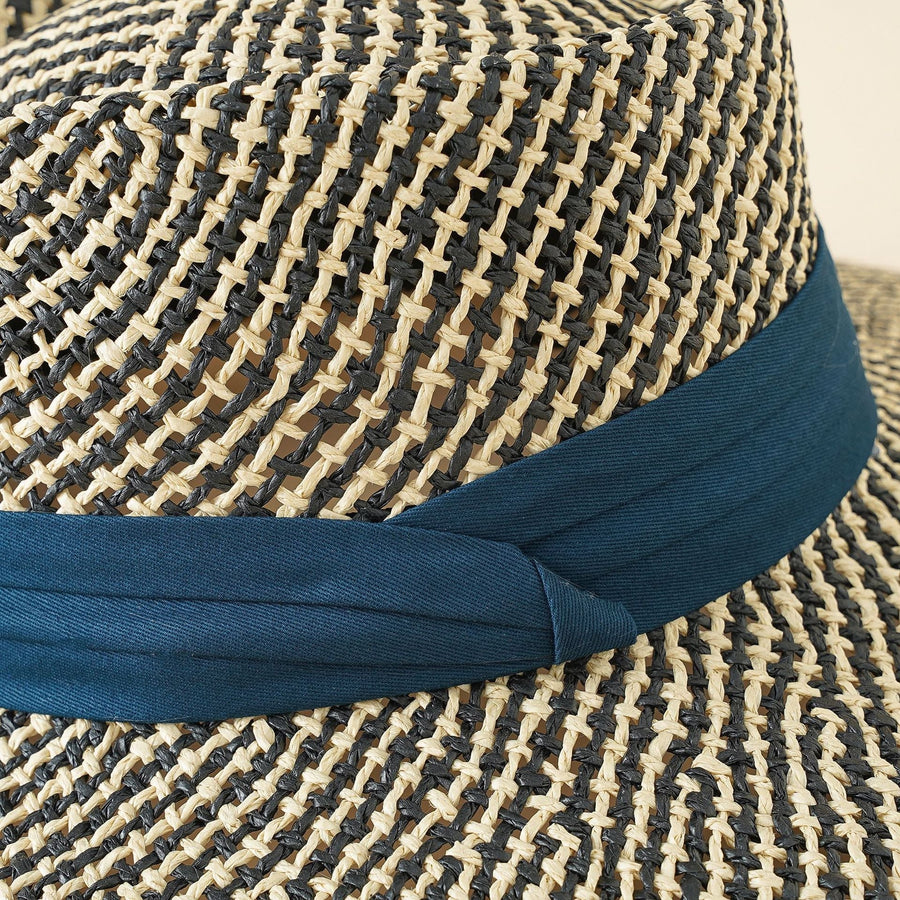 Sombrero de paja trenzada bicolor con cinta de color liso