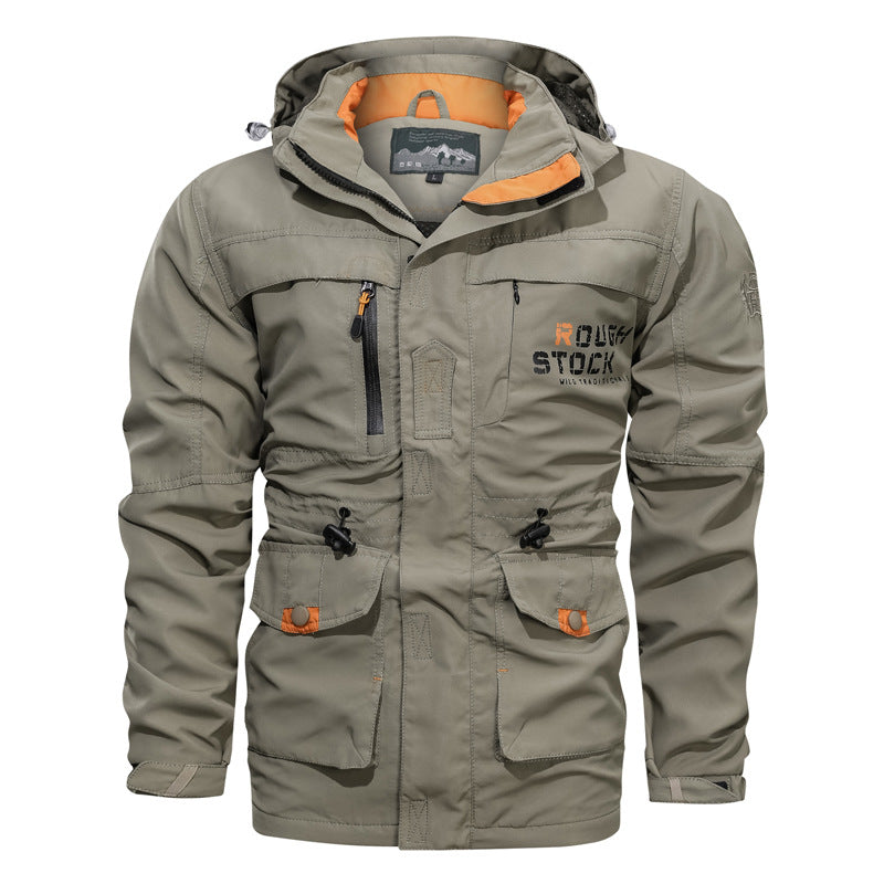 Herrenjacke mit Kapuze, mehreren Taschen, Reißverschluss und Kordelzug