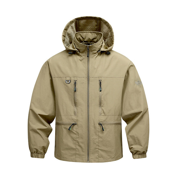 Lightweight Men's Hooded Jacket with Zip Pockets - Khaki