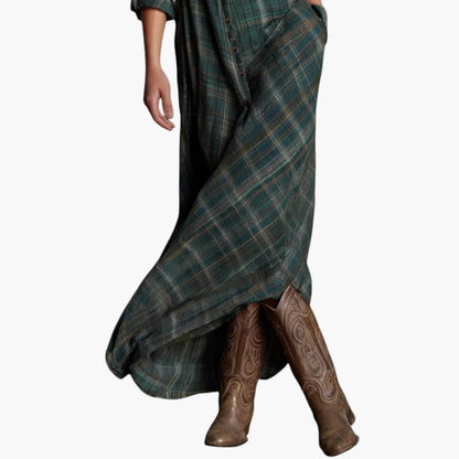 Lang western-inspireret skjortekjole til kvinder – Afslappet og elegant stil