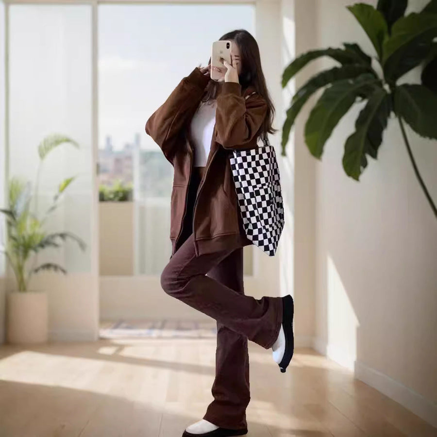 Sudadera lisa con capucha y cremallera, manga larga, estilo informal para mujer