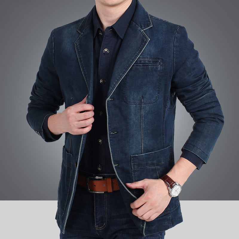 Men's Casual Straight-Fit Denim Blazer