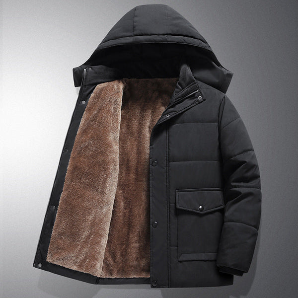 Doudoune Homme à Capuche Doublure Polaire Hiver Chaude Noir