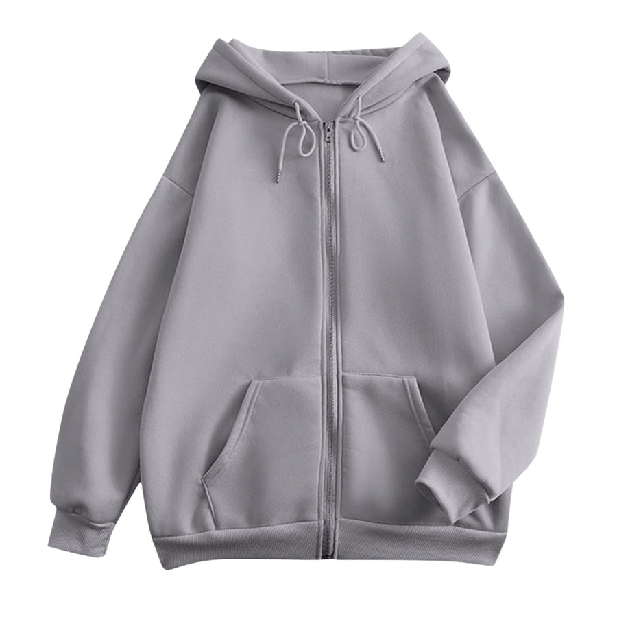 Sudadera lisa con capucha y cremallera, manga larga, estilo informal para mujer