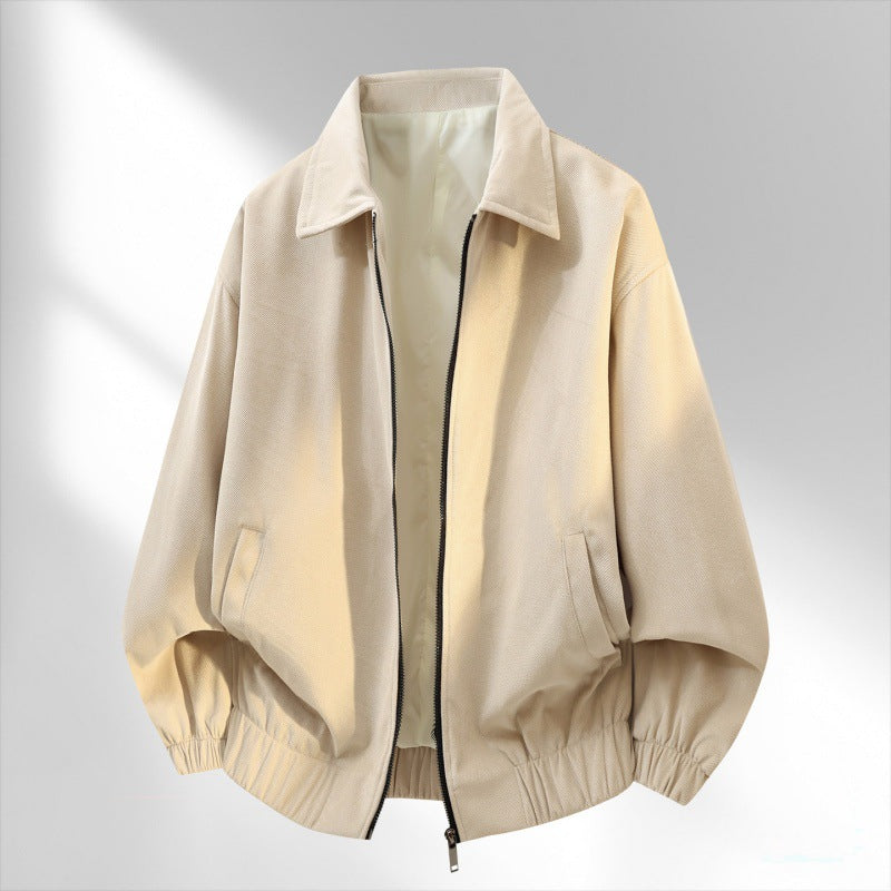Solid-color casual bomber jacket with collar and zipper