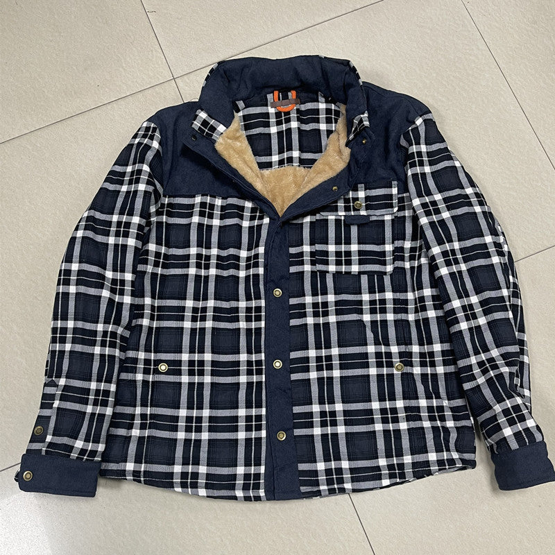 Chemise à carreaux doublée molletonnée pour homme avec col montant