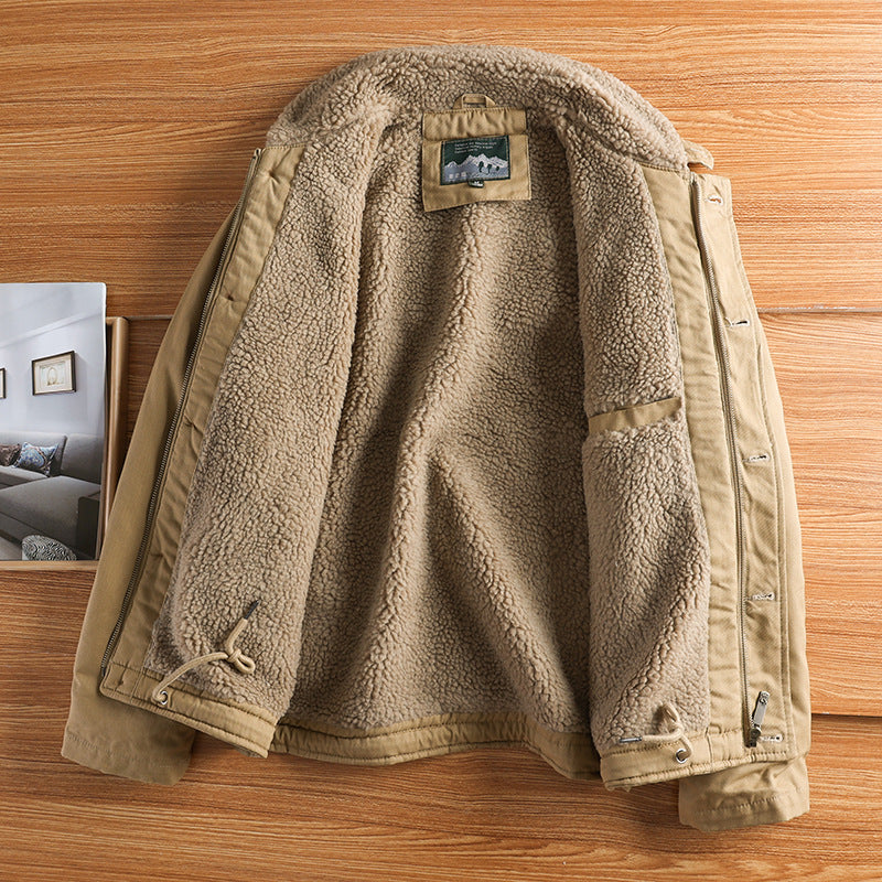 Herrenjacke mit Lammfelloptik am gefütterten Kragen, Knöpfen, Braun und den Buchstaben "A.R.M.Y."