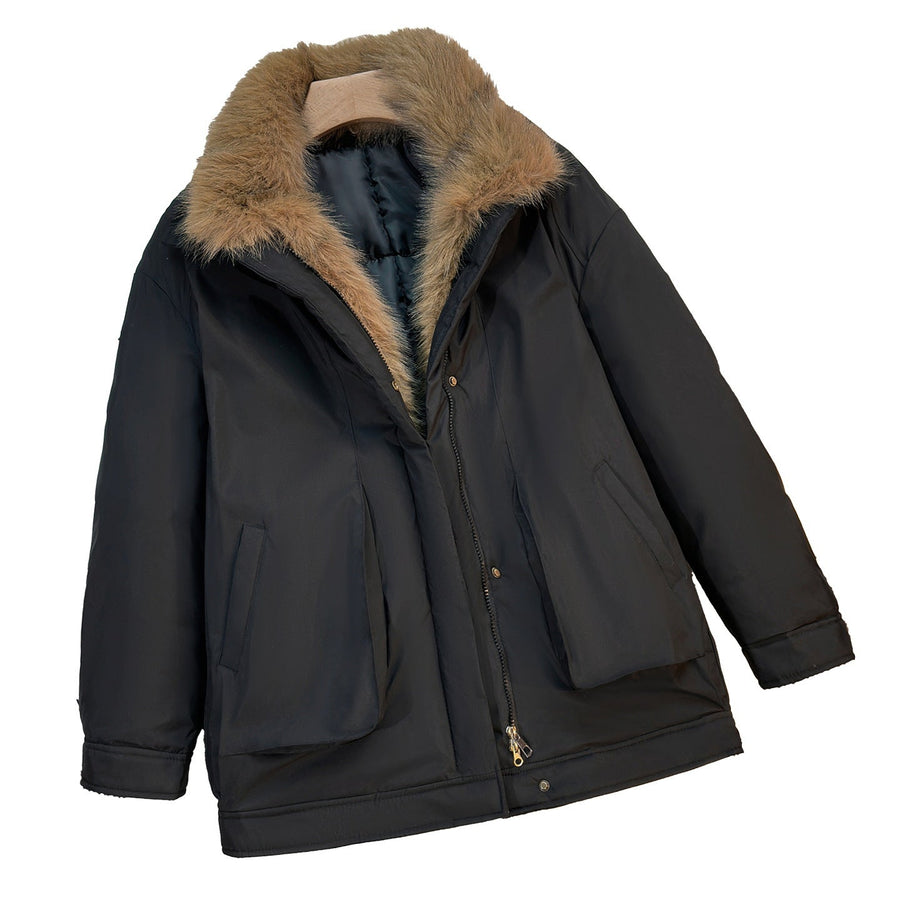 Steppjacke mit Kunstpelzkragen in Khaki oder Schwarz