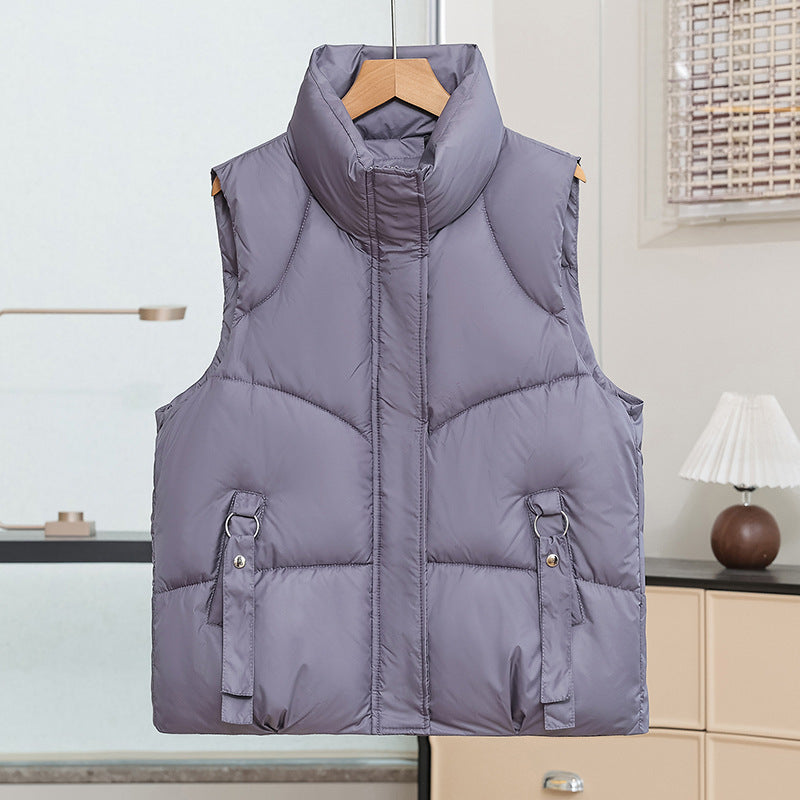 Women's Short Quilted Puffer Vest with Stand Collar