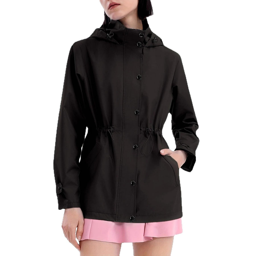 Women's Lightweight Hooded Parka with Waist Drawstring, Black
