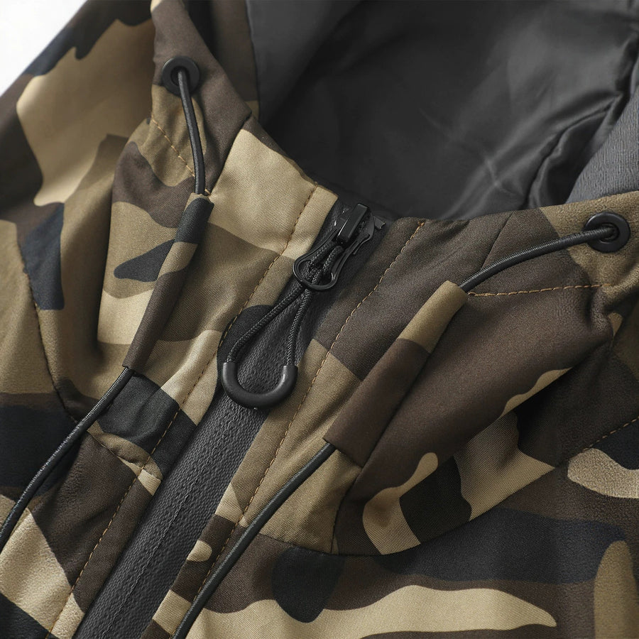 Chaqueta de camuflaje para hombre con capucha y cremallera