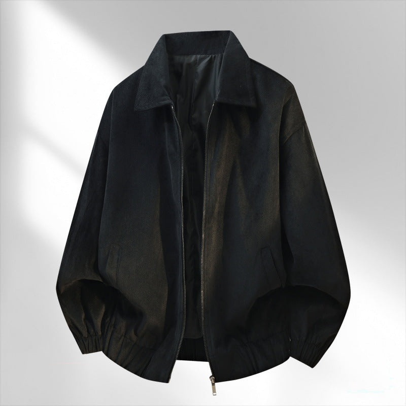 Solid-color casual bomber jacket with collar and zipper