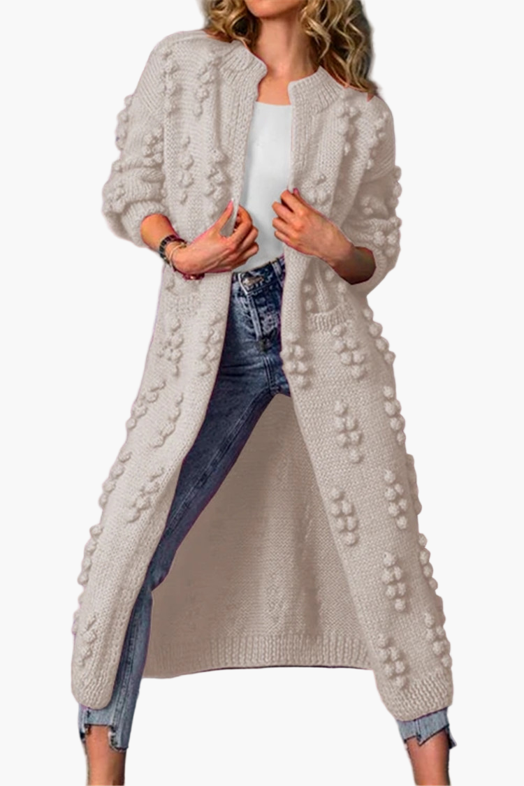 Manteau Long Femme Style Décontracté Tricoté à Motifs Reliefs pour Automne et Hiver