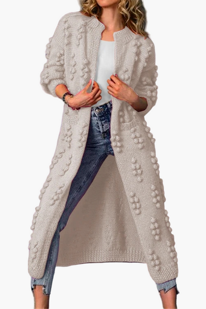 Manteau Long Femme Style Décontracté Tricoté à Motifs Reliefs pour Automne et Hiver
