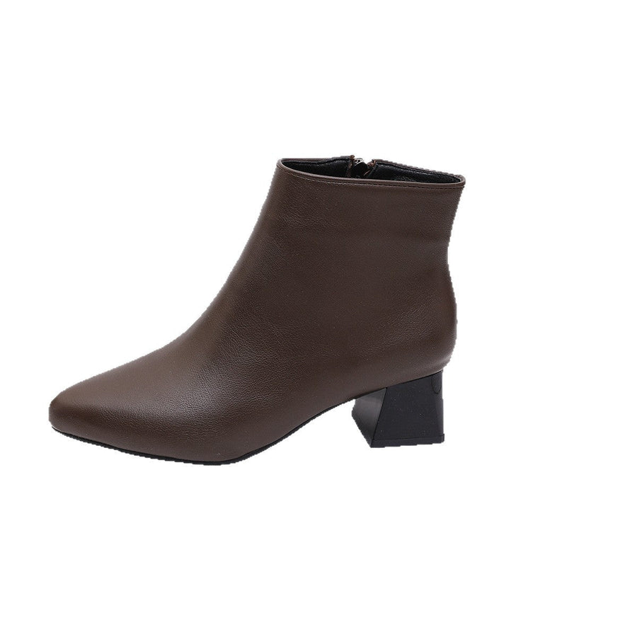 Bottines femme à talon bloc, bout pointu et fermeture éclair latérale