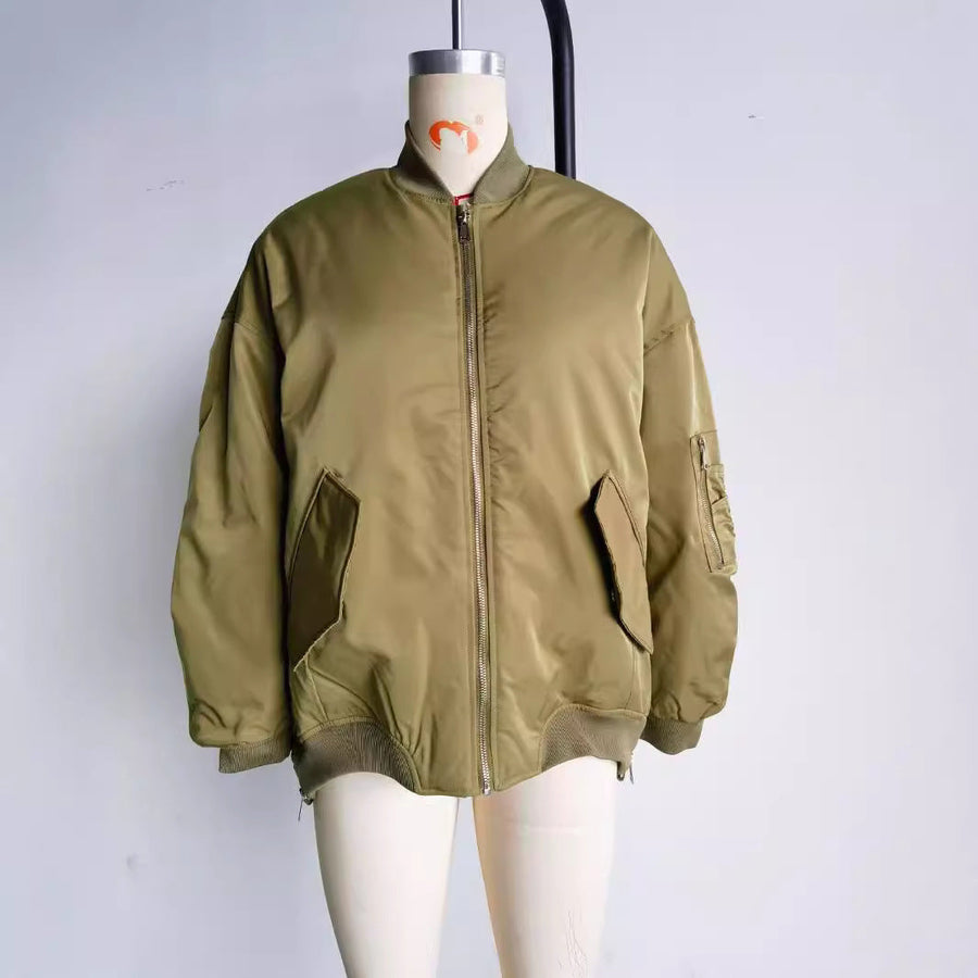 Bomber Femme Matelassé Vert Kaki Reversible Style Aviateur