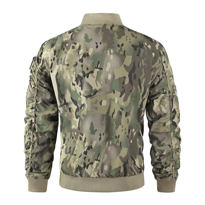 Men's Aviator Jacket with Multiple Pockets and Decorative Patches