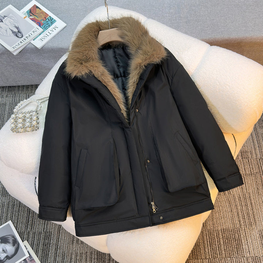 Steppjacke mit Kunstpelzkragen in Khaki oder Schwarz