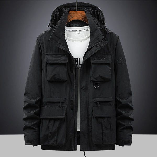 Men's Zipped Multi-Pocket Hooded Cargo-Style Jacket