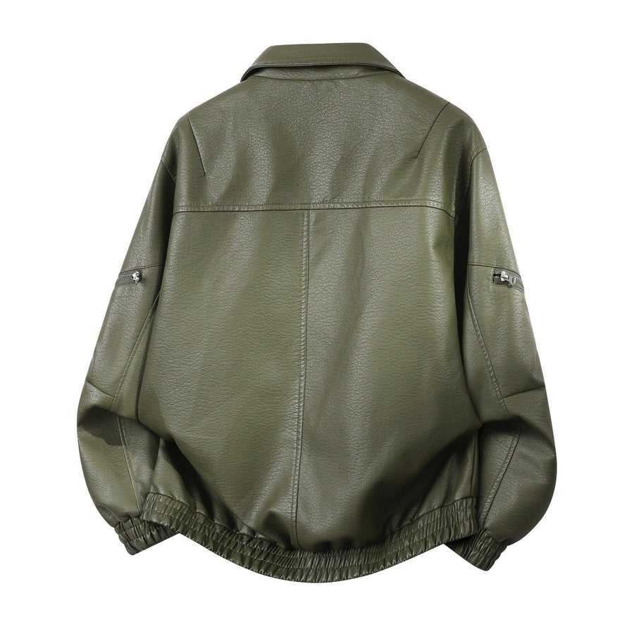 Luźna kurtka typu aviator ze stójką, zapinana na zamek i guziki, w kolorze khaki