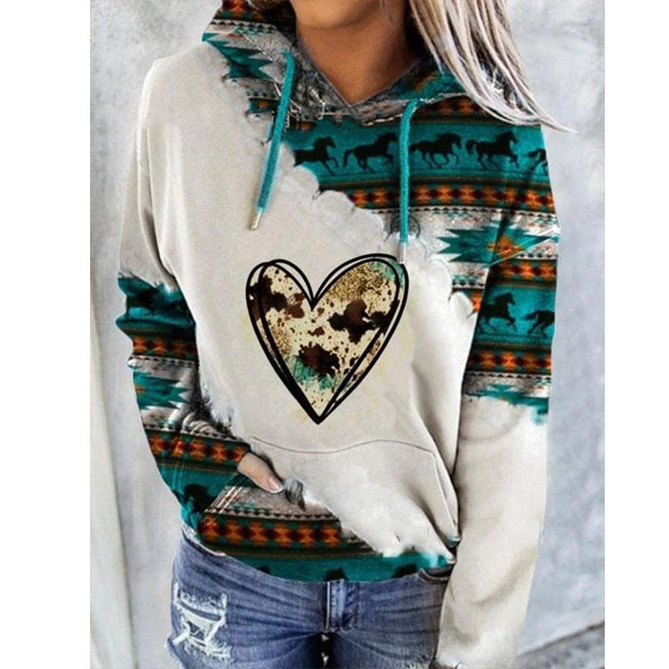 Sweat à Capuche Femme Motif Ethnique Géométrique Manches Longues