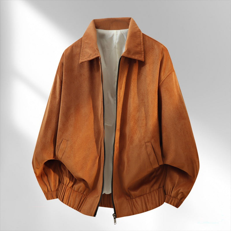 Solid-color casual bomber jacket with collar and zipper