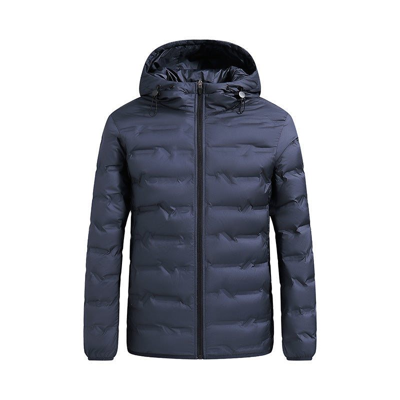 Licht gewatteerd herenjack met capuchon, blauwgrijs