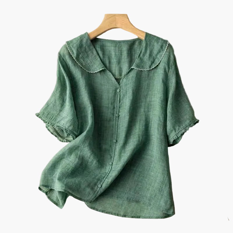 Elegant women's blouse with scalloped collar vintage style for daily use