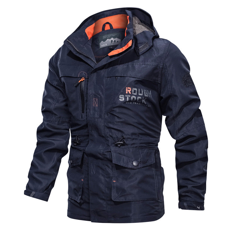 Herrenjacke mit Kapuze, mehreren Taschen, Reißverschluss und Kordelzug