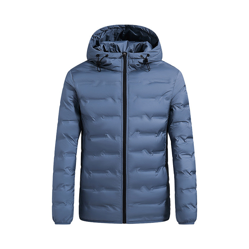 Licht gewatteerd herenjack met capuchon, blauwgrijs