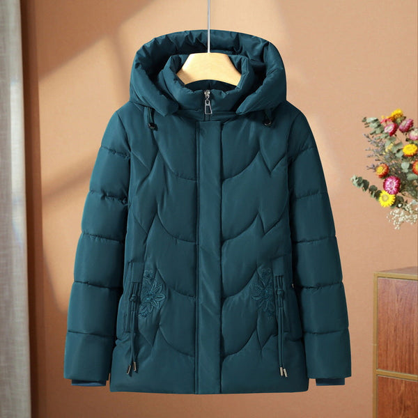 Piumino trapuntato da donna con cappuccio ricamato - Blu petrolio