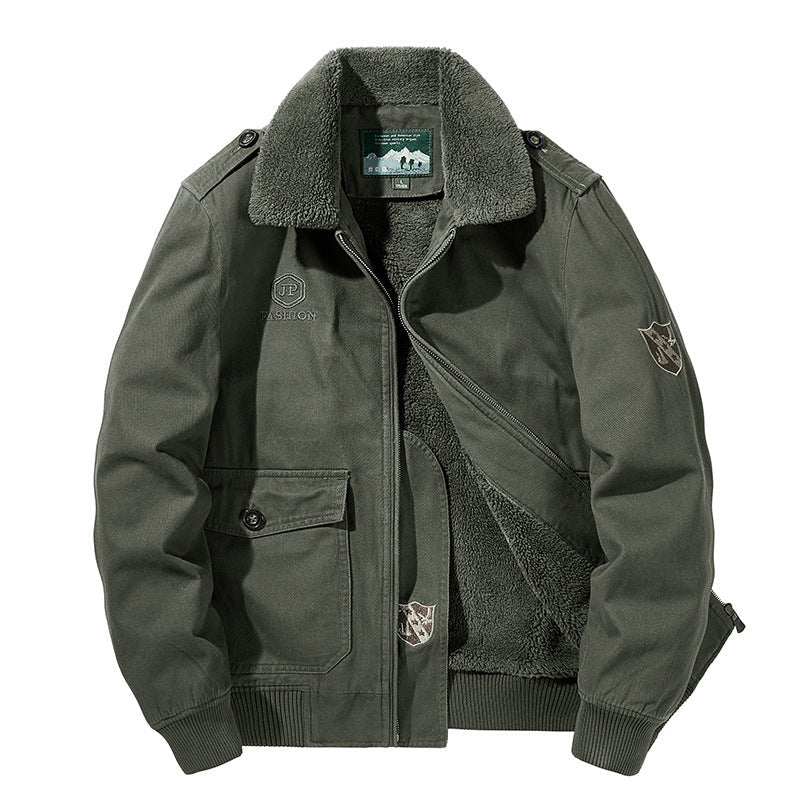 Blouson Homme Style Militaire avec Col Doux et Doublure Chaude