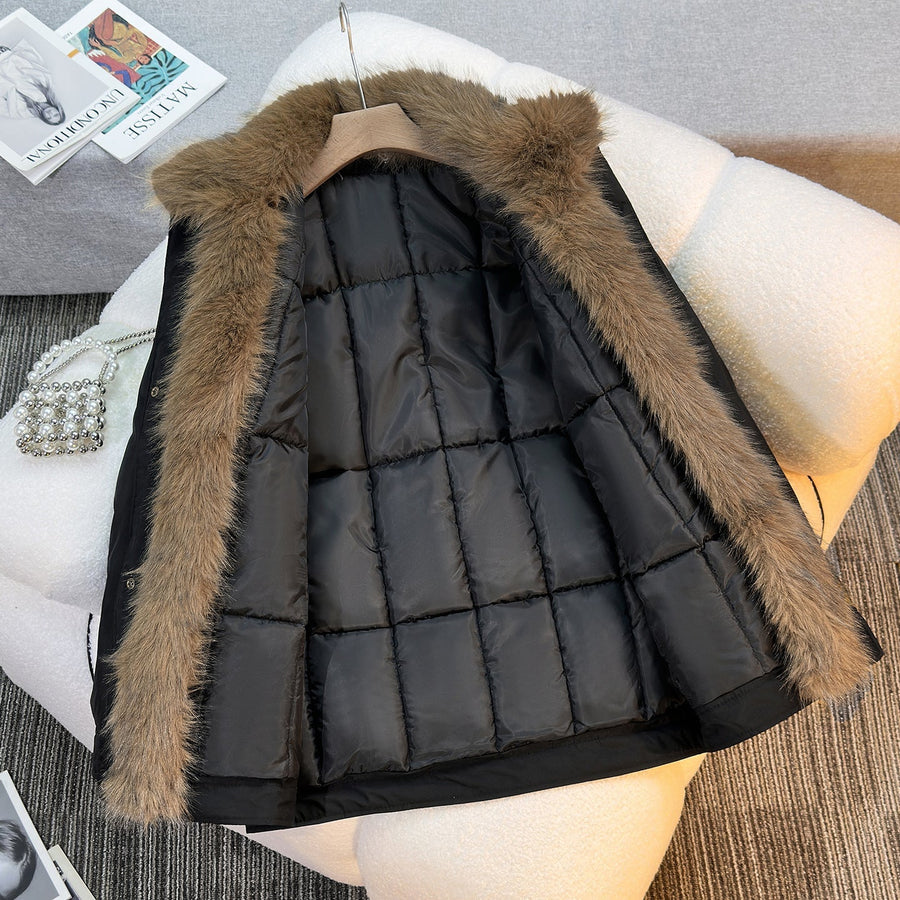 Steppjacke mit Kunstpelzkragen in Khaki oder Schwarz