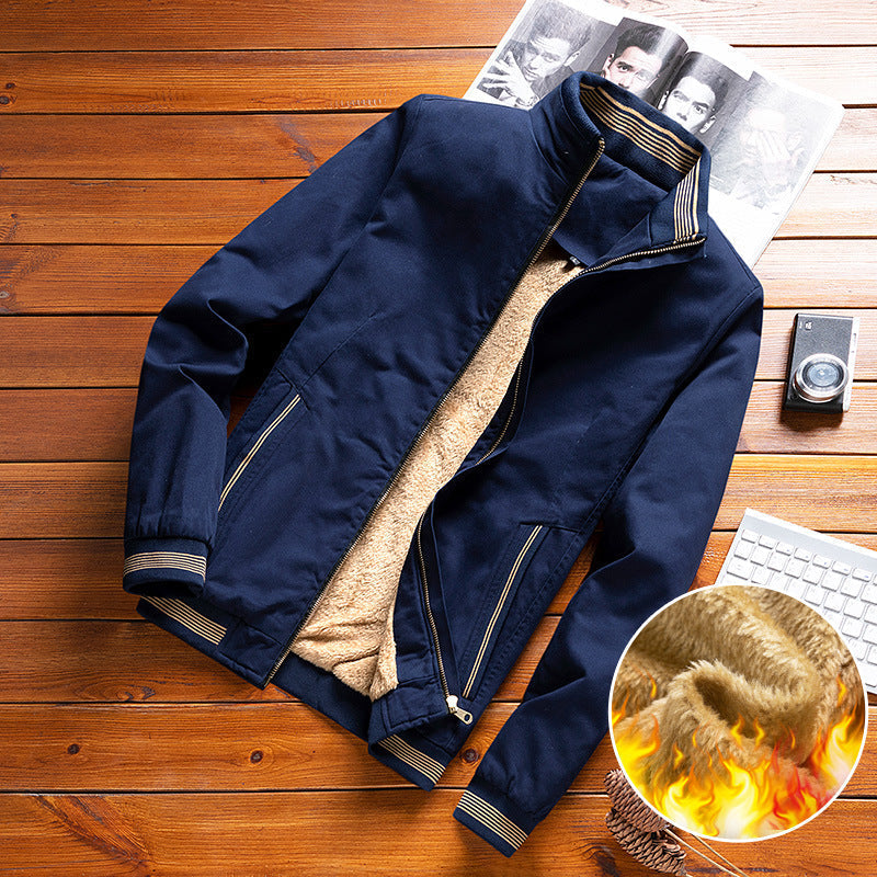 Men's Warm High-Collar Jacket with Soft Beige Lining
