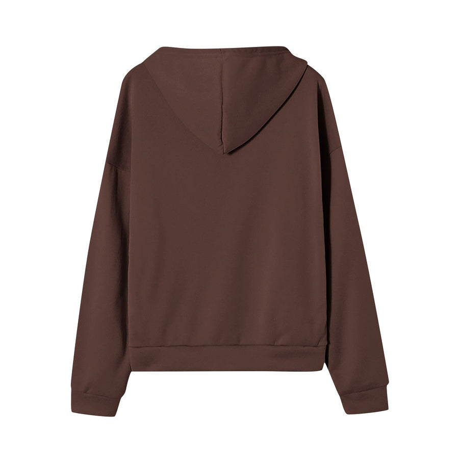 Sudadera lisa con capucha y cremallera, manga larga, estilo informal para mujer