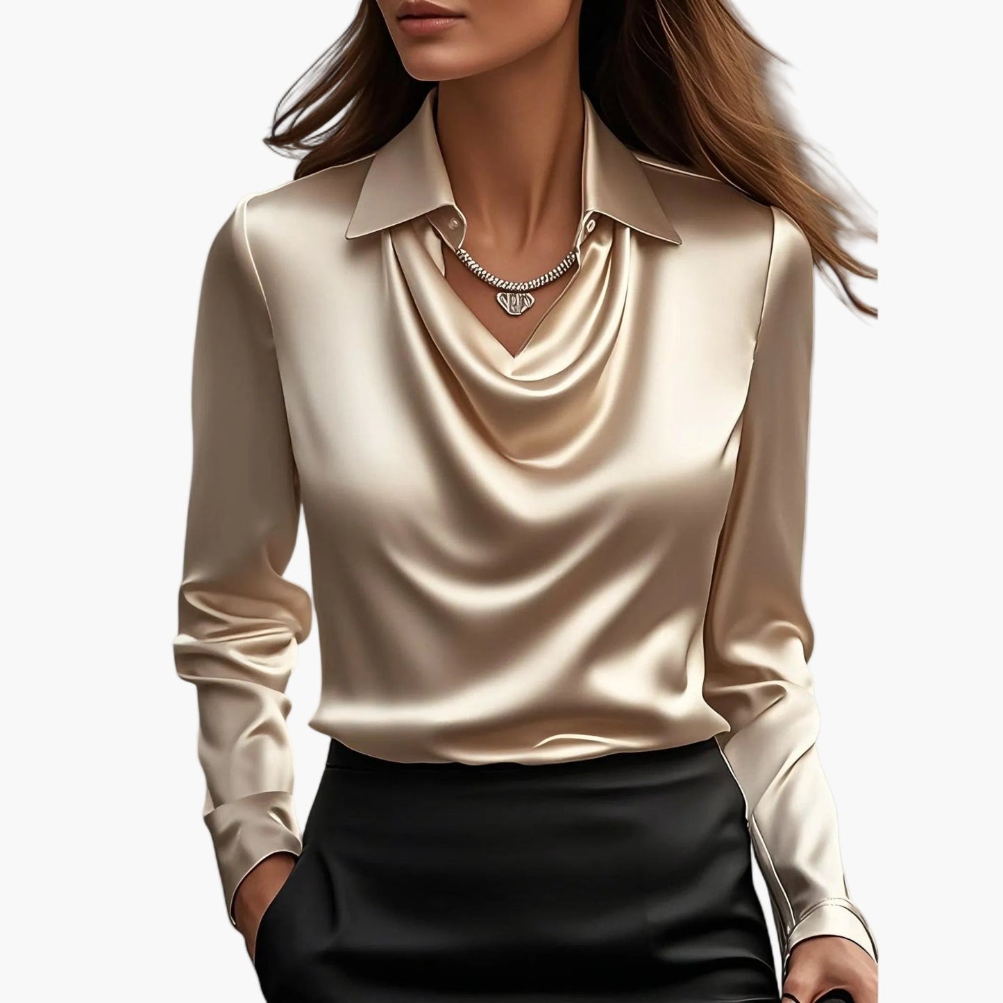 Elegante Damenbluse mit drapiertem Kragen im schicken Stil für Büro und Veranstaltungen